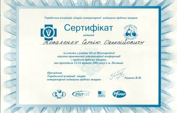 Сертифікат Коваленко С.О. 12-14 травня 2004 р