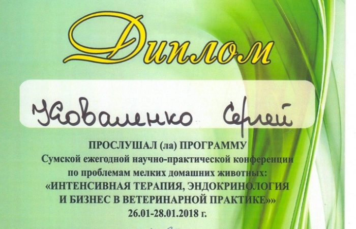Сертифікат Коваленко С.О. 26-28 січня 2018